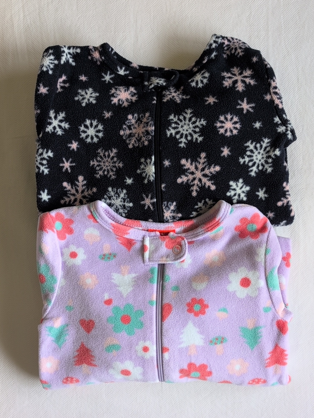 Joe Fresh Fleece Sleeper Lot 12-18M Winter Snowflake Bear Footed Pajamas 2 PC